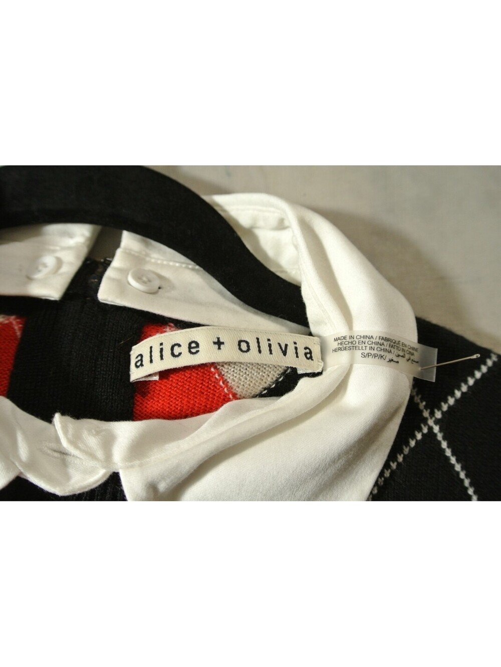NEW,  Alice + Olivia Carolann Collared Cropped Argyle Sweater Sz S/P #S7710 - Picture 4 of 6